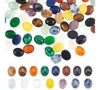 PandaHall 60pcs 15 Colors Oval Gemstone Cabochons, Stone Beads Agate Amethyst Rose Quartz Cabochons Dome Flatback Stone for Earring Necklace Bracelet Jewelry Making