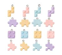 PandaHall 64pcs Puzzle Piece Charms Pendants 16 Styles Plastic Jigsaw Dangle Charms Building Blocks with Iron Loop for DIY Necklace Bracelets Jewelry Making