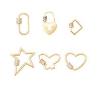PandaHall 6pcs Brass Screw Carabiner Lock Charms Star/Heart/Diamond/Oval Shape Key Chain Hook Clasps Connector for Keyrings Handbags Necklaces Jewelry Making Crafts