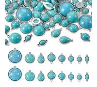 PandaHall 70pcs Tibetan Style Turquoise Connector Link Charms Half Round Teardrop Retro Charms Pendants for Earrings Necklaces Jewelry Making