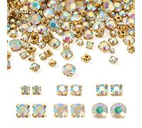 PandaHall 780pcs Crystal AB Sew on Rhinestone 6 Sizes Flat Round Sewing Claw Crystals Rhinestones Flatback Gemstones with Golden Prong Setting for Dress Clothes Shoes Bag Decorations