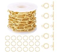 Pandahall 8.2 Ft Real 18K Gold Plated Paperclip Chains Brass Golden Cable Chains for DIY Bracelet Necklace Jewelry Making with Toggle Clasps & Jump Rings
