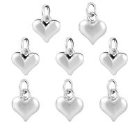 Pandahall 8Pcs Platinum Heart Charms Tiny Love Pendants 2 Styles Valentine Heart Charms Puffy Love Pendants for DIY Necklace Bracelet Jewelry Crafts Making