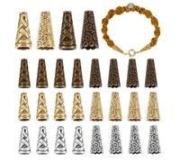 PandaHall 90pcs Bead Cone Caps, Metal Beads End Caps Apetalous Spacer Beads Caps Tibetan Style Cone Jewelry Bead for Christmas Wreath Pendant Jewelry Making, Golden/Silver/Bronze