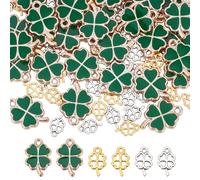 PandaHall 90PCS Clover Pendant Charm Set, 30pcs Plastic Enamel Green Pendants with 60pcs 2 Colors Alloy Four Leaf Clover Charms for Necklace Bracelet Jewelry Making,Silver/Golden