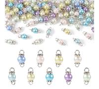 PandaHall 90pcs Glass Pearl Connector Charms Round Pearl Bead Link Charms with Daisy Bead Caps Double Loops for DIY Crafts Jewellery Making