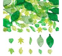 PandaHall 96pcs Transparent Acrylic Leaf Pendants Green Leaves Flower Bead for Vegetable Fruit Theme Jewelry Making