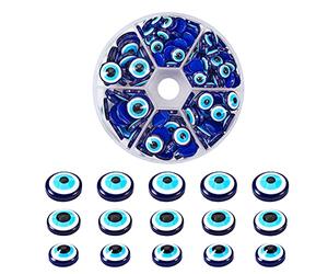 Pandahall About 180Pcs Flat Back Resin Evil Eye Cabochons Tiles 8/10/12mm Half Round Blue Eye Domes for Doll and DIY Scrapbooking Crafts Projects