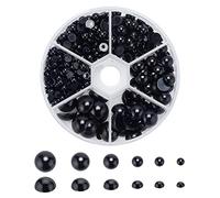 PandaHall Elite - 1 box containing approx. 690 imitation pearls in acrylic ABS. Domes, cabochons, semi-round, white, 4 - 12 x 2 - 6mm, plastic, black, 4~12x2~6mm