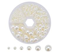 PandaHall Elite - 1 box containing approx. 690 imitation pearls in acrylic ABS. Domes, cabochons, semi-round, white, 4 - 12 x 2 - 6mm, plastic, beige, 4~12x2~6mm