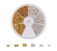 PandaHall Elite 1 Small Box Brass Tube Crimp Beads Spacer Beads for Jewellery Making, 3 Different Size
