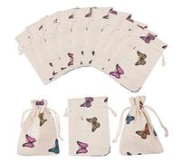 PandaHall Elite 50 Pcs Butterfly Cotton Bags with Drawstring Gift Bags Jewelry Pouch for Wedding Party, Arts Crafts Projects, Presents, Snacks, Jewelry 5.5x4 Inches