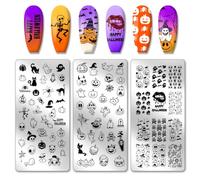 PandaHall Halloween Nail Art Plates - 3pc Skull Ghost Witch Pumpkin Image Plate Stamping Kit Reusable Tools