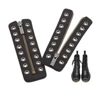 PandaHall Leather Lace-in Boot Zipper Inserts, 6.1 x 2.1 Inch 8 Metal Eyelets Zipper Boot Laces Black No Tie Shoe Laces for Adults Men Women Tieless Shoe Sneakers Laces Repair DIY