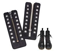 PandaHall Leather Lace-in Boot Zipper Inserts, 8 Eyelet Zipper No Tie Zipper Boot Laces Smooth Tieless Shoe Laces for Boots Shoes Sneakers Sports Shoes Adults Men Women, Black, 6.5x2.4 inch