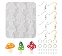 PandaHall Mushroom Silicone Pendant Molds Vegetable Mushroom Epoxy Resin Molds with Earring Hooks Open Jump Ring Ear Nuts for DIY Earring Making Kits