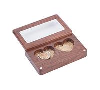 PandaHall Rustic Double Heart Ring Box with Single Case, Engraved Wooden Stand for Wedding Engagement Valentine's Day 3.7x2.4x0.8/9.5x6x1.8cm