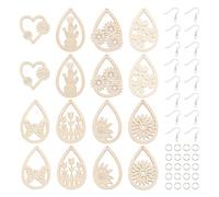 PandaHall Wooden Earring Pendants - Hollow Heart Teardrop Charms for Boho Jewelry Making - Unfinished Filigree Drop Dangle Earrings