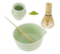 PandaHug 4Pcs Matcha Whisk Set, Zen Style, Green, Bamboo & Ceramic, WHISK_UTENSIL, Matcha Set, 14×12.6×7.2cm (Bowl), 5.3×11.3cm (Whisk), 18cm (Scoop), 6×7cm (Holder), 500ml/17oz Bowl