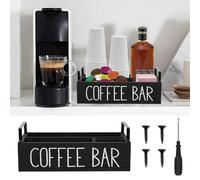 PandaHug Coffee Bar Organiser Tea Bar 4 Compartments Cafes Accessories Organizer with 2 Handles Wood Coffee Pods Holder Storage Basket Versatile Cup Organizer Station for Countertop Cafes Decor