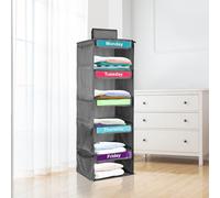 PandaHug Weekly Clothes Organizer for Kids, 5-Shelf Hanging Shelves, Space-Saving Wardrobe Organiser, Monday to Friday Kids Daily Clothes Sorter for Hats T-Shirts Bags Towels