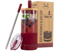 Pandaloo® Glass Cups With Lids and Straws -20 Fl Oz- Perfect Size Iced Coffee Cup - Smoothie Cup With Bamboo Lid and On the go Lid - Glass Tumbler With Straw (1 Count (Pack of 1), Boysenberry)