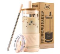 Pandaloo® Glass Cups With Lids and Straws -20 Fl Oz- Perfect Size Iced Coffee Cup - Smoothie Cup With Bamboo Lid and On the go Lid - Glass Tumbler With Straw (1 Count (Pack of 1), Vanilla Cream)