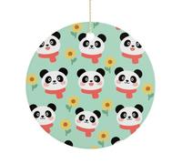 Pandan Double-Sided Ceramic Christmas Ornaments - Round Hanging Mini Xmas Tree Decorations, Ideas for Farmers, Rustic Home Decor for Indoor Outdoor Tree Decor