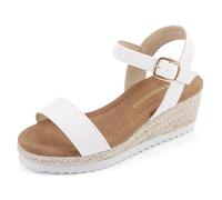 PANDANINJIA Girls Sandals Wedge Platform Espadrille Little Big Kid Girls Heels Open Toe Summer Flower Girl Dress Shoes, White Pu, 3 Little Kid