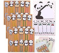 Pandaonly 30Pcs Panda Paperclip Bookmarks, 3 Set Cute Bookmark Clips With Sticky Notes - Funny Animal Planner Clips for Office Supplies, Coworkers Gifts
