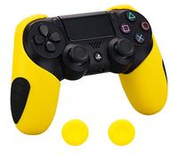 Pandaren® Silicone Thicker Half Skin For PS4/ SLIM/ PRO Controller x 1 + Thumb Grip x 2 (Dark Yellow)