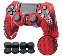 Pandaren® STUDDED silicone cover skin anti-slip for PS4/ SLIM/ PRO controller x 1(camouflage red) + FPS PRO thumb grips x 8