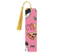Pandas Eat Pizza Unique Double-Sided Artwork Printed Wooden Bookmarks, Artistic Book Accessories Birthday Presents for Men Women Presents for Book Lovers
