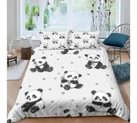 Pandas King Duvet Cover Set 3D Printed Ink Painting Style Bedding Set Ultra Soft Microfiber Quilt Cover 220x230 cm for Double Bed with 2 Pillowcases with Zipper A/2693