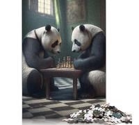 Pandas Playing Chess Jigsaw Puzzles Puzzle for Adults Kids. 1000 Pieces Great Gifts Challenge Toy Educational Game Home Decoration for Educational Games Gifts 1000pcs (75x50cm)