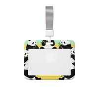Pandas that Eat Bamboo Id Badge Holder with Lanyard-Horizontal Card Protector, Clear Abs Hard Shell for Work Office Events