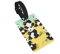 Pandas that eat Bamboo Luggage Tags for Suitcases - Durable PVC ID Tags with Detachable Straps for Travel, Backpack, Golf Bag, Anti-Loss