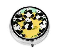 Pandas That eat Bamboo Round Mini Pill Box: 3-Compartment Portable Metal Pill Organizer with Snap Closure, Ideal for Daily Travel Use