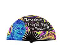 PandaTak Gay Pride Folding Hand Fans, Funny Large 13" Bamboo Fan with UV Reactive Ink, for LGBTQ Circuit Parties EDM Festivals and Raves (These Gays They're Trying to Murder Me)