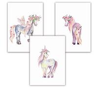 Pandawal wall pictures children's room/baby room pictures for girls unicorn/horses 3-piece poster set horse pink decoration (P10) in DIN A3 format