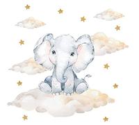 Pandawal Wall Sticker Safari Animals on Clouds with Stars (L, Elephant)