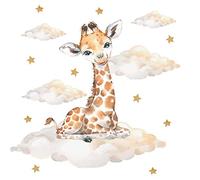 Pandawal Wall Sticker Safari Animals on Clouds with Stars (L, Giraffe)