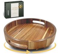 PANDAWOOD Wooden Lazy Susan for Countertop -12 inch Large Lazy Susan Turntable for Cabinet - Acacia Wood Lazy Susan for Dining Table and Kitchen Counter Tray - Wooden Tray for Kitchen Counter