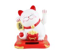 PandaXun Lucky Cat Waving Arm,Solar Powered Maneki Neko,Lucky Money Cat Chinese Statue with Waving Arm for Home Display Car Decor Feng Shui Decoration