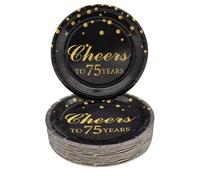 Pandecor 75th Birthday Party Supplies,50 PCS Cheers to 75 Years Disposable 7 Inch Paper Plates Dessert Plates for 75 Years Anniversary Party