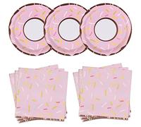 Pandecor Donut Themed Birthday Party Disposable Plates and Napkins Party Supplies Set,Serve up to 24 Guests,Cake Dessert Plates and Napkins for Kid's Birthday Party and Baby Shower (donut)