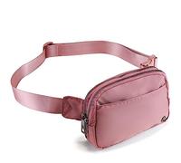 Pander Everywhere Belt Bag for Women, 5 Zipper Pockets Nylon Crossbody Fanny Pack Purse, Dune Pink, L, Everywhere Belt Bag