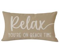 PANDICORN Beach Throw Pillow Cover 12x20 Inch Relax You're on Beach Time Sand Beige Outdoor Sea Coastal Nautical Ocean Decorations Lumbar Decorative Cushion Case for Home Room Porch Sofa Couch Decor