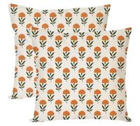PANDICORN Block Print Throw Pillow Covers 18x18 Inch Set of 2 Green and Orange Vintage Floral Outdoor Rustic Farmhouse Cottage Spring Fall Decorations Decorative Pillow Cases for Home Room Couch Decor
