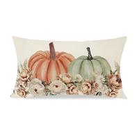 PANDICORN Boho Orange and Sage Green Pumpkin Fall Throw Pillow Cover 12x20 Inch Floral Pampas Autumn Farmhouse Cottage Decorations Lumbar Decorative Throw Pillows Cases for Home Living Room Decor